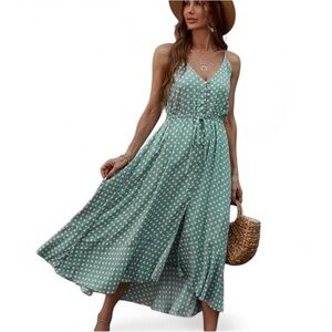 Polka Dot Midi Dress Green and White